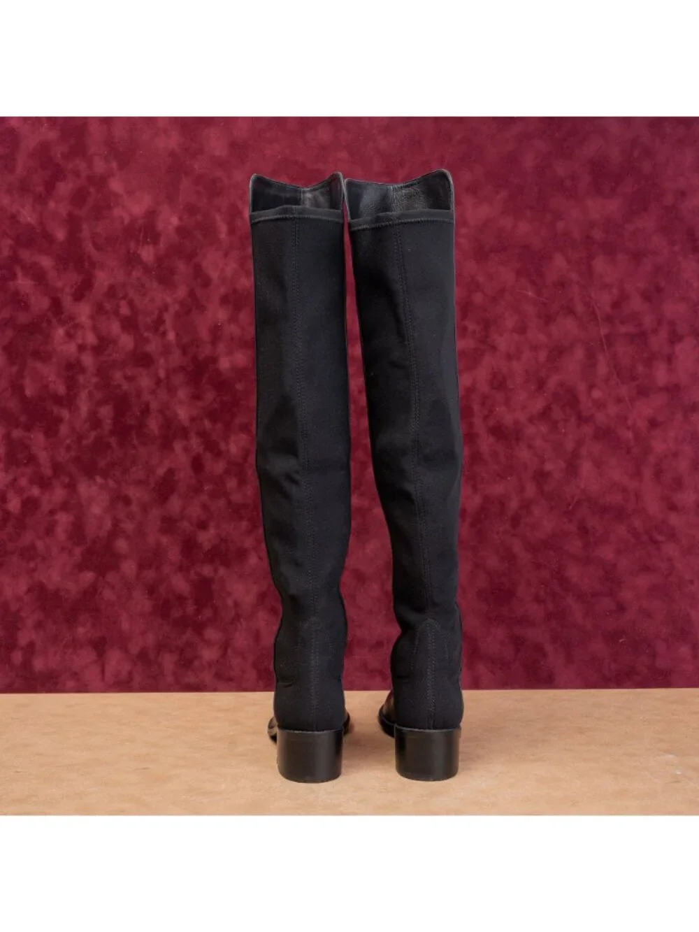 Stuart Weitzman Women Reserve Top Black Leather Back Stretch 5050 OTK Boots sz 5
